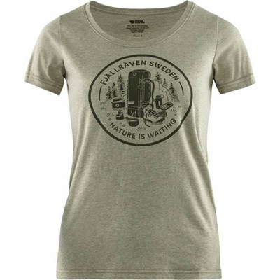 Fjällräven Fikapaus T-shirt Dam Gröna | 41328-DEAM