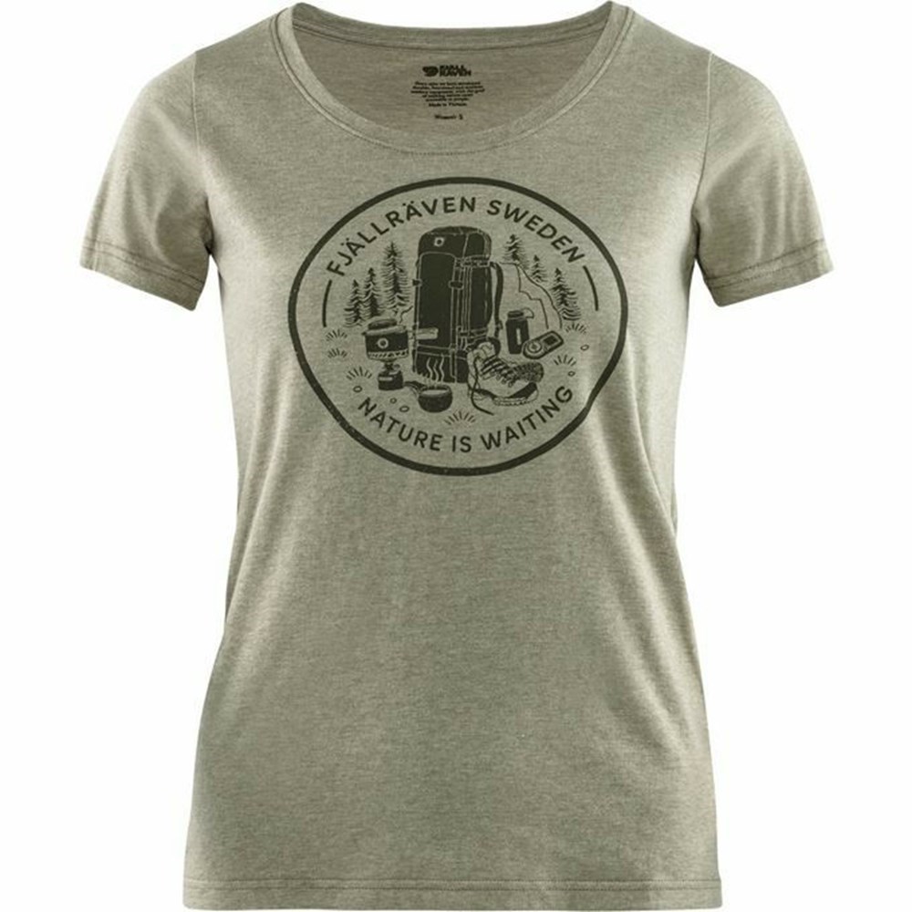 Fjällräven Fikapaus T-shirt Dam Gröna | 41328-DEAM