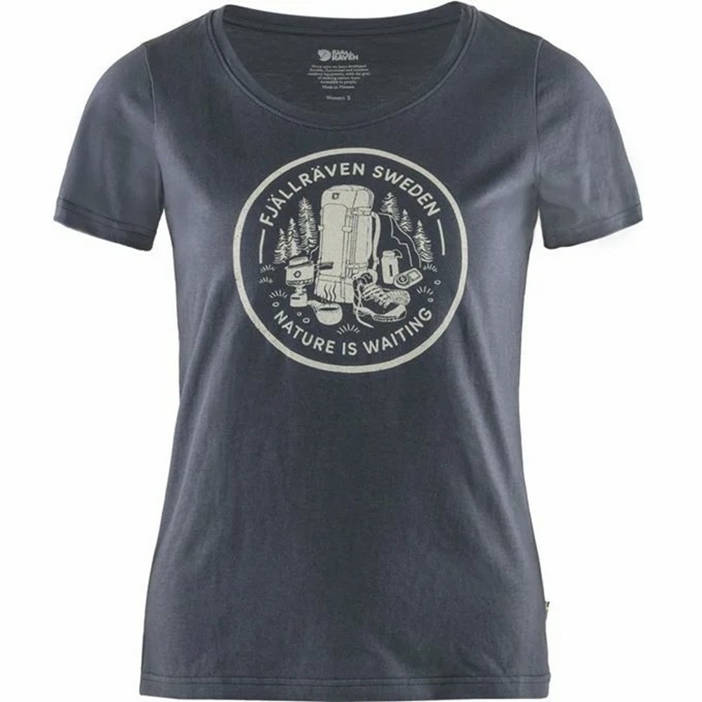 Fjällräven Fikapaus T-shirt Dam Marinblå | 46751-MSGC