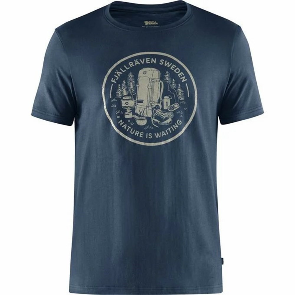 Fjällräven Fikapaus T-shirt Herr Marinblå | 36859-JSWG