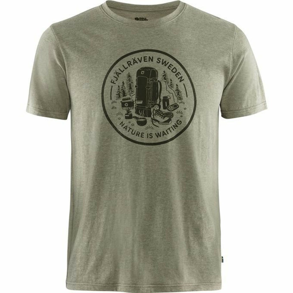 Fjällräven Fikapaus T-shirt Herr Olivgröna | 81043-LHIQ